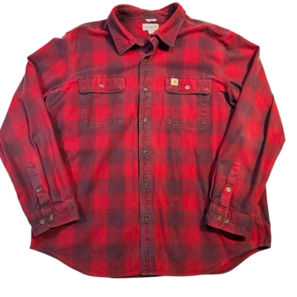 Carhartt Men's Red Hubbard Checkered Button Down Long Sleeve Shirt Slim Fit 2XL